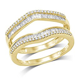 omega jewellery 1/2 ct Natural Round and Baguette Wrap Guard Ring Solid 14K Yellow Gold