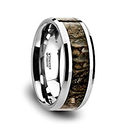 ORDOVICIAN by Thorsten Brown Earthtone Dinosaur Bone Inlay on Tungsten Carbide Band Beveled Edged Ring 8mm from Roy Rose Jewelry