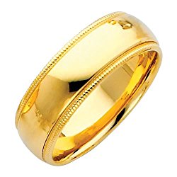 Wellingsale Mens 14k Yellow -OR- White Gold Solid 7mm COMFORT FIT Milgrain Traditional Wedding Band Ring