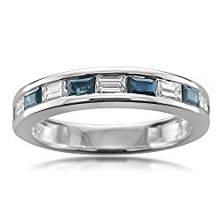 14k White Gold Baguette Diamond & Blue Sapphire Bridal Wedding Band Ring (1 cttw, H-I, SI1-SI2)