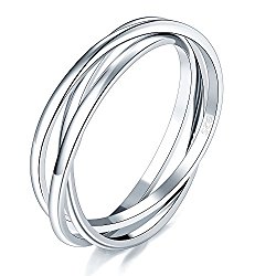 925 Sterling Silver Ring Triple Interlocked Rolling High Polish Tarnish Resistant Wedding Band Stackable Ring