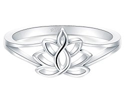 BORUO 925 Sterling Silver Ring, Lotus Flower Yoga High Polish Tarnish Resistant Comfort Fit Wedding Band 2mm Ring
