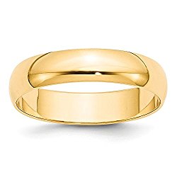 Solid 14k Yellow Gold 5 mm Rounded Wedding Band Ring