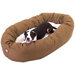 40 inch Khaki & Sherpa Bagel Dog Bed By Majestic Pet Products