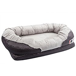 BarksBar Medium Gray Orthopedic Dog Bed – 32 x 22 inches – Snuggly Sleeper with Grooved Orthopedic Foam, Extra Comfy Cotton-Padded Rim cushion and Nonslip Bottom