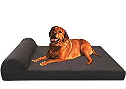 Dogbed4less Extra Large Head Rest Pillow Orthopedic Gel Memory Foam Pet Dog Bed for Large Dog, Waterproof Liner with Espresso Suede Cover, XXL 55X37 Inch