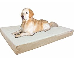 dogbed4less Orthopedic Gel Infused Cooling Memory Foam Dog Bed for Large Dog, Waterproof Liner and Durable Pet Bed Cover, XXL 55X37X4 Inch, Micro-suede in Khaki