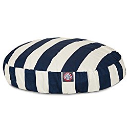 Navy Blue Vertical Stripe Small Round Indoor Outdoor Pet Dog Bed With Removable Washable Cover By Majestic Pet Products