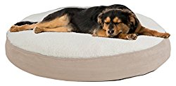 Round Pet Bed- Memory Foam Pillow Top Reversible Cat and Dog Bed with Removable Sherpa / Micro-Suede Machine Washable Cover 42 x 5 by PETMAKER – Tan