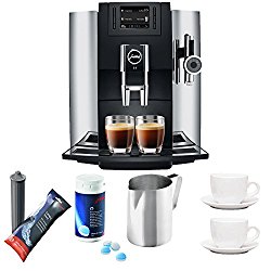 Jura E8 Espresso Coffee Machine w/Jura Cleaning Tablets, Tiara Cups, Jura Smart Filter and Frothing Pitcher