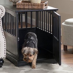 Dog Crate Kennel Cage Bed Night Stand End Table Wood Furniture Cave House Room Large size / Black.
