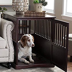 Dog Crate Kennel Cage Bed Night Stand End Table Wood Furniture Cave House Room Large size / Dark Brown.