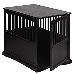 NEW! Wooden Furniture End Table and Pet Crate (Large, Black)