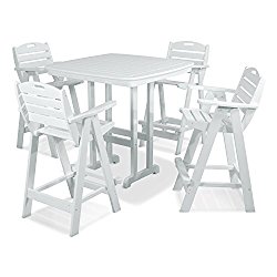 POLYWOOD PWS144-1-WH Nautical 5-Piece Bar Set with Table and Chair, White