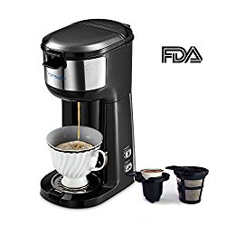 Single Serve Coffee Maker, HAMSWAN K Cup Coffee Maker Ground Coffee and Coffee Capsules 2 in 1 Coffee Machine Automatic Cleaning Quick Brewing Coffee Pot (Black)