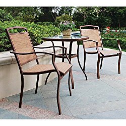 3 Piece Outdoor Patio Garden Bistro Furniture Set Powder Coated Rust Resistant Steel Frame & Tempered Glass Table Top