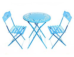 Alpine Corporation MSY100A-BL Blue Metal Bistro Set with Two Chairs
