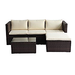BestMassage 5 Pieces Outdoor Patio PE Rattan Wicker Sofa Sectional Furniture Set With Cushion