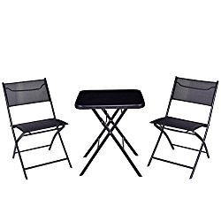 Giantex 3PC Bistro Set Folding Square Table And Chair Set Outdoor Furniture Backyard (Square Table)