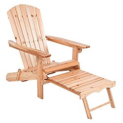 Giantex Foldable Adirondack Wood Chair With Pull-Out Footrest Patio Deck Outdoor, Natural