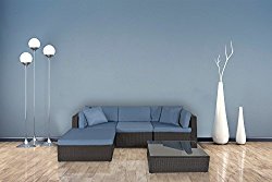 GOJOOASIS Outdoor Patio PE Wicker Rattan Sofa Sectional Furniture Conversation Set with Cushion and Pillow, Steel Frame, Black (5pcs Rattan Sofa SET)