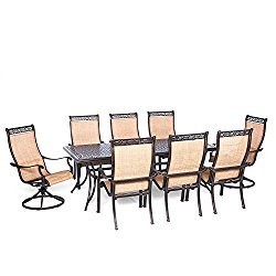 Hanover Manor 9 Piece Outdoor Dining Set with Two Swivel Rockers