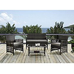IDS Home MLM-16403 Brown Color Patio Furniture Coversation Set with Glass Coffee Table