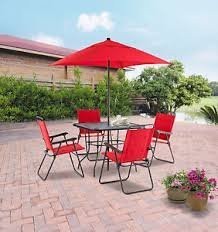 Mainstays Searcy Lane 6-piece Padded Folding Patio Dining Set, Red, Seats 4