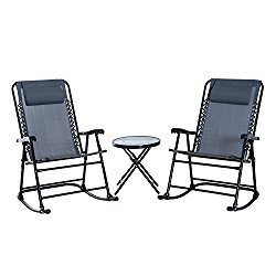 Outsunny 3 Piece Outdoor Rocking Chair Patio Table Seating Set Folding – Grey