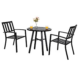 PHI VILLA Outdoor Patio Metal 3 Piece Bistro Furniture Set with 2 x Chair,1 x Table