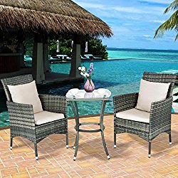 Tangkula 3PCS Patio Furniture Outdoor Wicker Table and Chairs Set Conversation Set