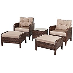 Tangkula 5 PCS All-Weather Wicker Furniture Set Sofas with Ottoman Outdoor Furniture (Coffee)