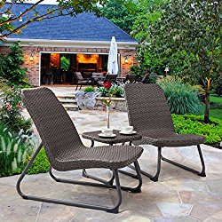 TANGKULA Patio Furniture Set 3 Piece All Weahter Outdoor Garden Wicker Chair & Table Set