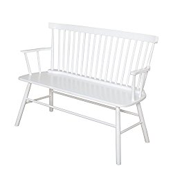 Target Marketing Systems Shelby Wooden Bench with Spindle Back and Arms, White