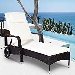 TANGKULA Patio Reclining Chaise Lounge Outdoor Beach Pool Yard Porch Wicker Rattan Adjustable Backrest Lounger Chair (with wheel)