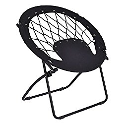 Giantex Folding Round Bungee Chair Steel Frame Camping Hiking Garden Patio (Black)
