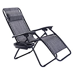 Goplus Folding Zero Gravity Reclining Lounge Chairs Outdoor Beach Patio W/Utility Tray (Grey)