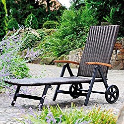 TANGKULA Patio Chaise Outdoor Poolside Folding Recliner Adjustable with Wheels Wicker Lounger Chair