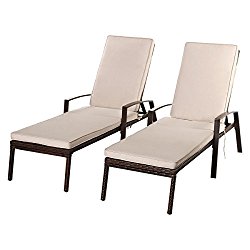 TANGKULA Set of 2 Patio Furniture Outdoor Rattan Wicker Lounge Chair Set Adjustable Poolside Chaise with Armrest and Removable Cushions