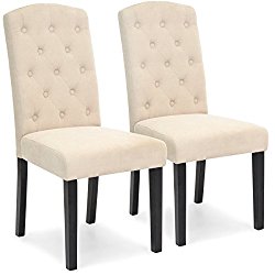 Best Choice Products Set of 2 Fabric Tufted Parsons Dining Chairs (Beige)