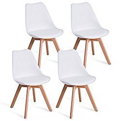 Giantex Mid Century Modern DSW Dining Chairs Upholstered Side Chair Wood Leg and Soft Padded White, Set of 4