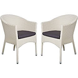 KARMAS PRODUCT 2 PCS Outdoor Rattan Chairs Patio Garden Furniture with Seat Cushions,Weave Wicker Armchair (white)