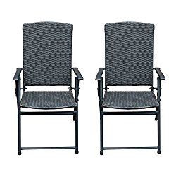 SunLife Folding Rattan Chairs Outdoor Indoor Foldable Camping Garden Furniture Chairs, Set of 2, Dark Brown