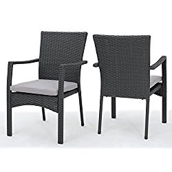 Tigua Outdoor Grey Wicker Dining Chair with Cushions (Set of 2)