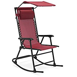 Best Choice Products Foldable Zero Gravity Rocking Patio Recliner Chair w/Sunshade Canopy – Burgundy