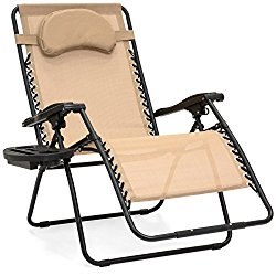 Best Choice Products Oversized Zero Gravity Outdoor Reclining Lounge Patio Chair w/Cup Holder – Tan