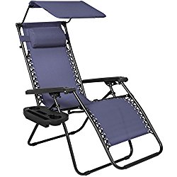Folding Zero Gravity Recliner Lounge Chair W/ Canopy Shade & Magazine Cup Holder