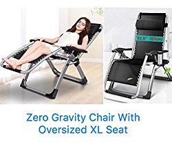 Four Seasons OVERSIZED XL Extra Wide Seat (Seat width: 22.5″) Upgraded Heavy Duty Zero Gravity Chair Lounge Recliner Office Patio Folding Adjustable Portable W/Square Leg & Cup Holder Support 330 LBS