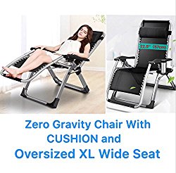 Four Seasons With CUSHION OVERSIZED XL Extra Wide Seat (Seat width: 22.5″) Upgraded Heavy Duty Zero Gravity Chair Lounge Recliner Folding Adjustable With Square Legs & Cup Holder Support 330 LBS
