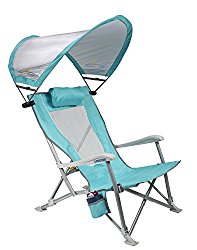 GCI Waterside SunShade Folding Beach Recliner Chair with Adjustable SPF Canopy
